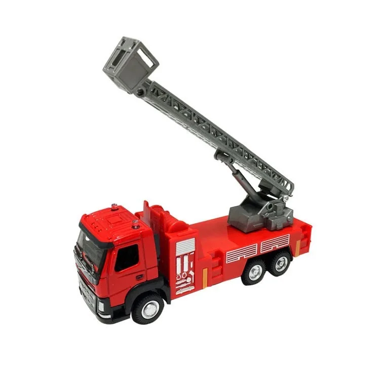 Large Children\'s Alloy Toy Car 1:50 Metal Sliding Model, Ladder Fire Truck, Water Jet Truck