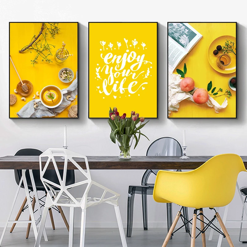 

Modern Yellow Theme Nutrition Breakfast Scene Art Canvas Painting Posters and Prints Wall Art Picture for Living Room Home Decor