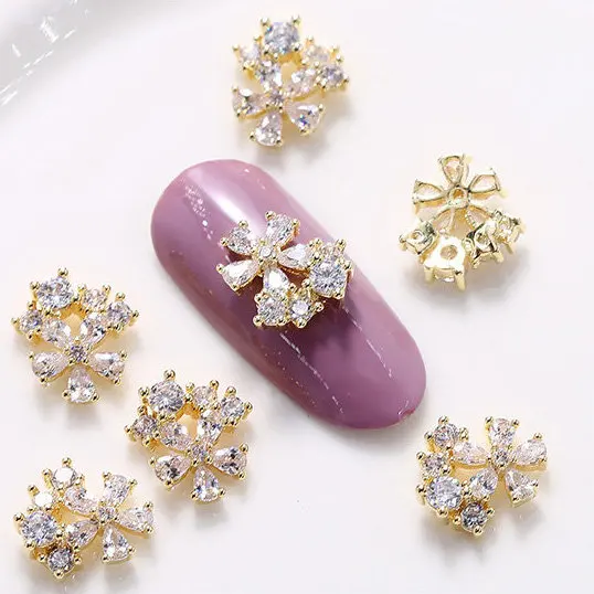 10pcs/lot 3D Alloy Flower Nail Art Zircon Metal Rhinestones Nails Accessories Professional Supplies Decorations Charms Y47-16