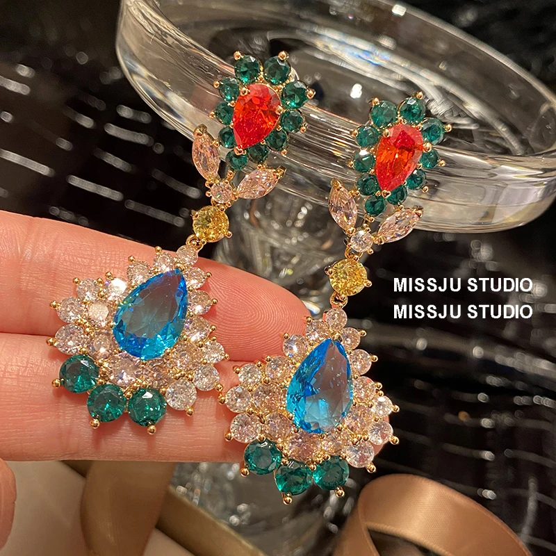 Long Dangle Earrings For Women S925 Silver Needle Colorful Crystal Wedding Party Accessory Luxury Fine Jewelry Drop Earring