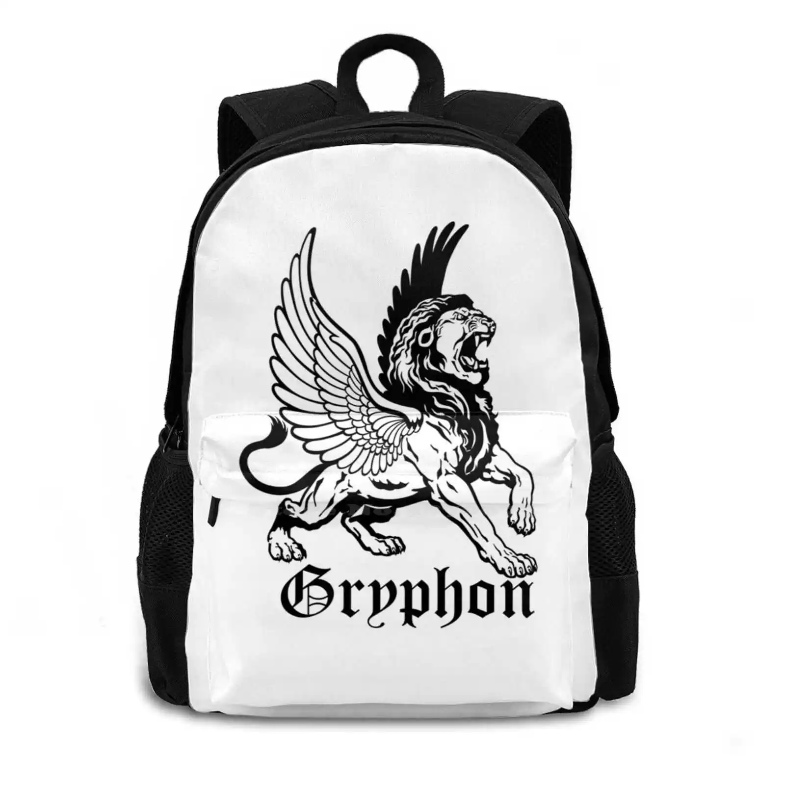 Fashion Travel Laptop School Backpack Bag Art Griffon Lover Mythology Animal Legendary Animal Black Griffin Lion Winged Lion