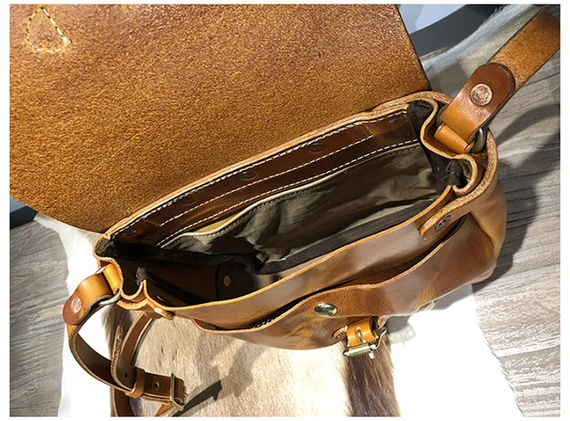 Imagem -05 - Pndme-mens Genuine Couro Natural Retro Messenger Bolsa Handmade Brown Shoulder Bolsa Couro Real Casual Designer de Luxo ao ar Livre