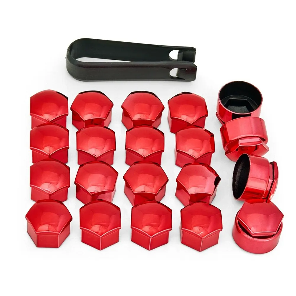 20pcs Car 17mm Wheel Cap Gloss Red Nut Cap + 4x Locking Wheel Nut Covers + Removal Tool Auto Exterior Accessories For BMW