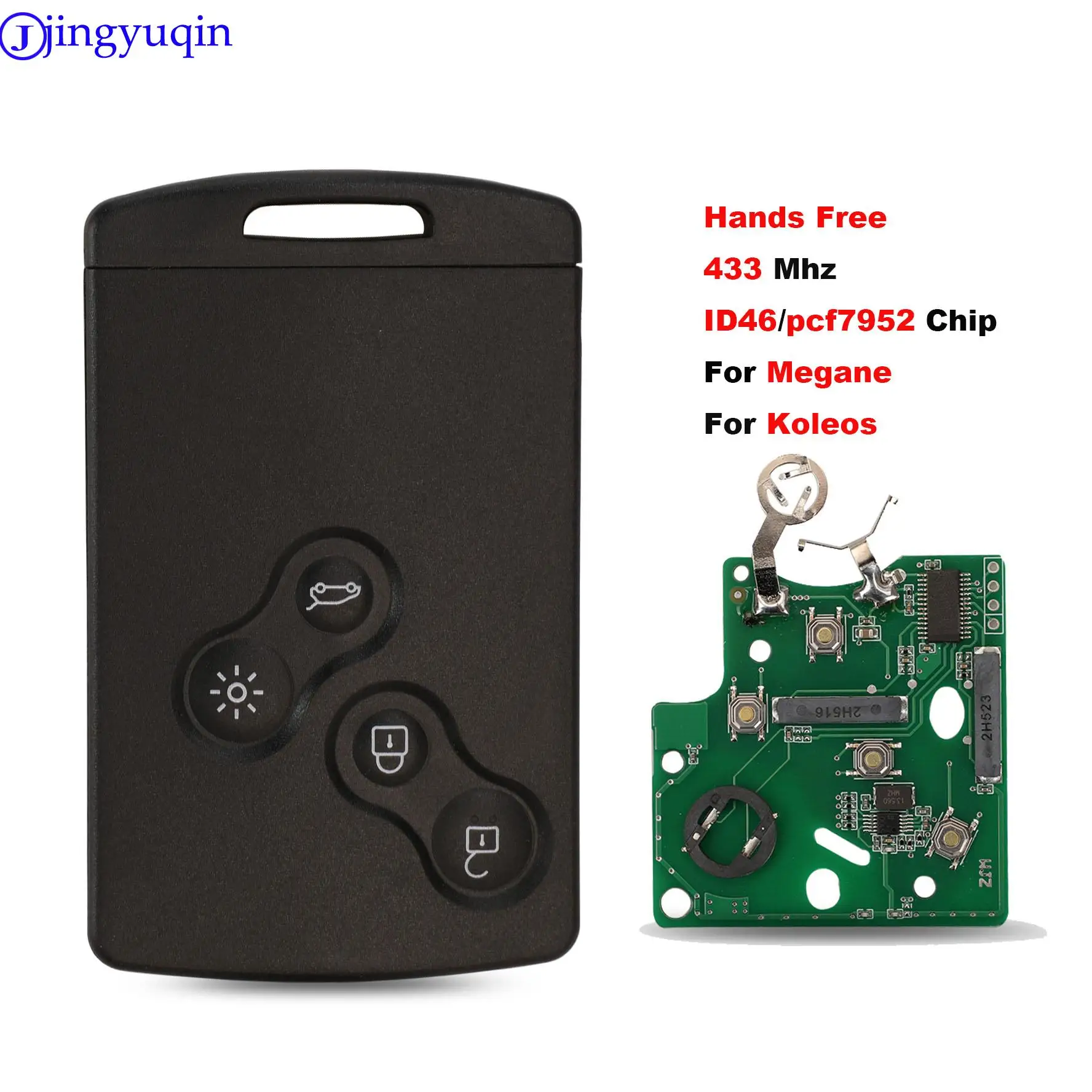

jingyuqin 4 Buttons Remote Key Smart Card Car Key Fob FSK 433MHZ PCF7952 Chip For Renault Megane Scenic Laguna Koleos Clio