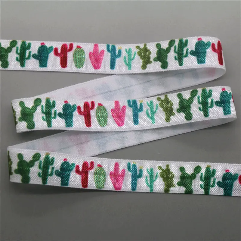 DHK 5/8\'\' 5yards ball cartoon cactus space printed Fold Elastic FOE stretch ribbon hairbow headwear headband DIY OEM E1635