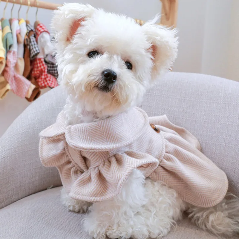 British Style Pet Dog Dress For Dogs Cats Vest Jacket Winter Chihuahua Yorkies Teddy Poodle Clothes Puppy Dress Coat Costume