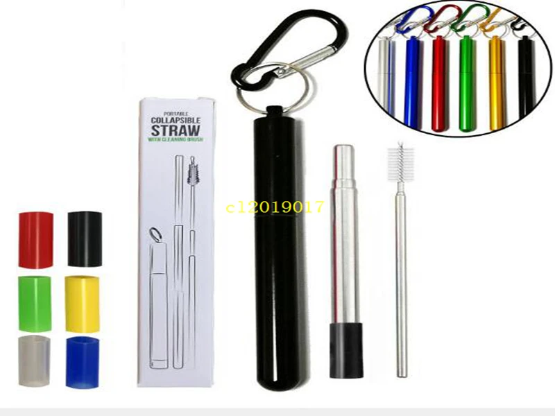 304 stainless steel telescopic straws with aluminum alloy storage tube color portable outdoor suit