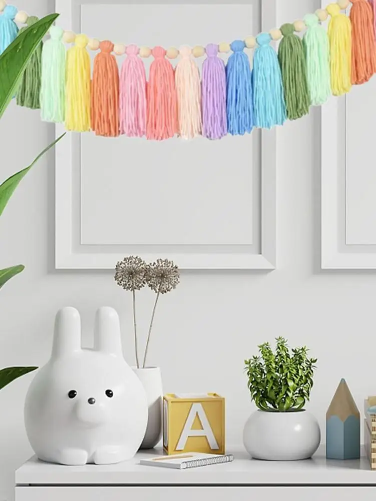 Colorful Pennant Rainbow Tassel Imitated Burlap Multiple Colors Bunting Banner Decor Fabric Rainbow Tassel For Party Decoration