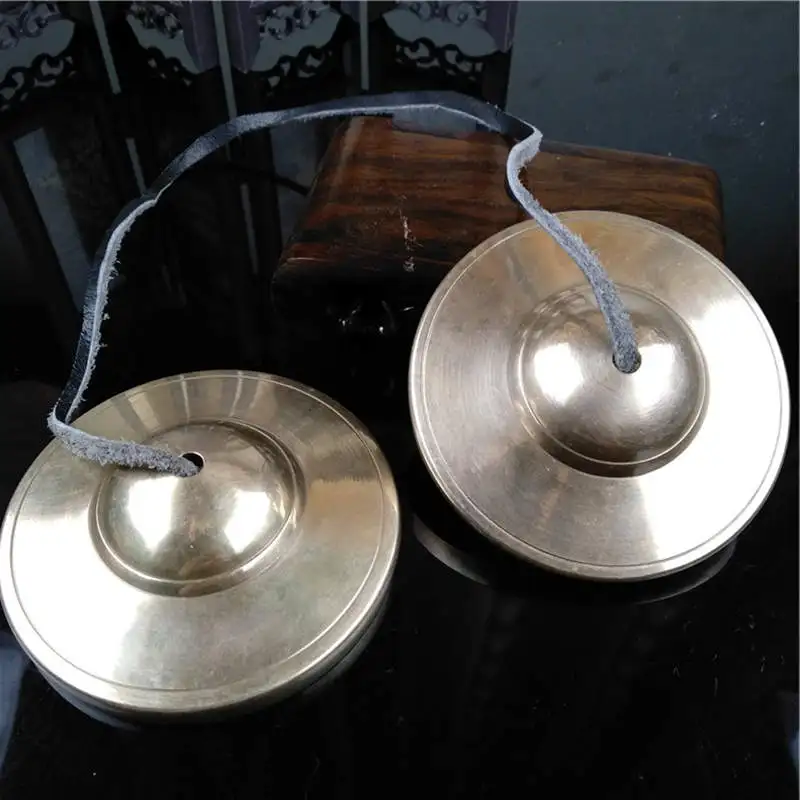 Tibetan Buddhist Singing Bells Pair Copper Golden Cymbals Tibetan Ethnic Percussion Instrument Touch Bell TBC867