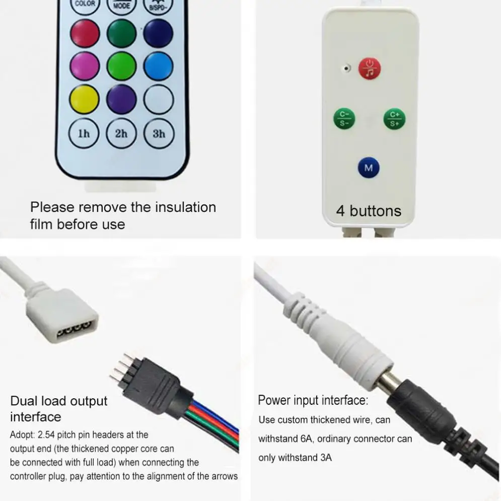 The 21Key RF LED Music Timing Controller 4 Buttons 2 Port RGB Controller for LED Strip Light