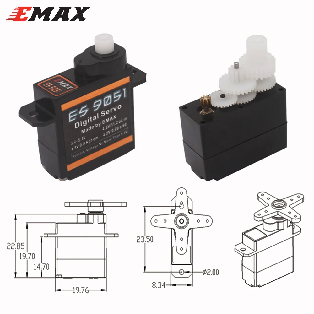 EMAX ES9051 ES 9051 4.8-5.5V 4.3g 0.8kg Gear Digital Servo Futaba JR Plug For 3D F3P Airplanes Helicopter Car RC Accessories Toy