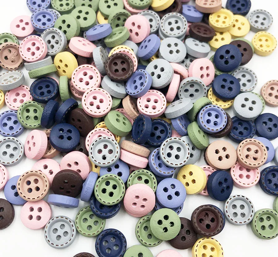 100 Pcs Round Dotted Line Wood Buttons Handwork Sewing Scrapbooking Clothing Crafts Gift Card DIY Handmade 9mm WB743