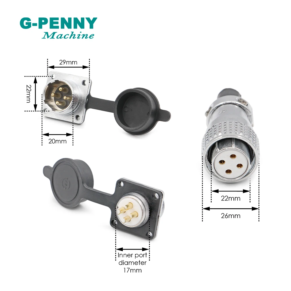 CNC Spindle motor Aviation plug H-17 H-20 4 Pins Spindle Socket Connector Air plug Air outlet connector high current!
