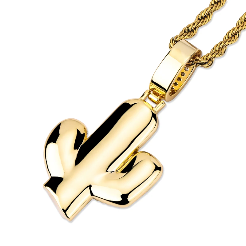 TOPGRILLZ Iced Out Cactus Pendant Necklace Newest AAA Green Cubic Zircon Men\'s Charms Necklace Fashion Plant Hip Hop Jewelry