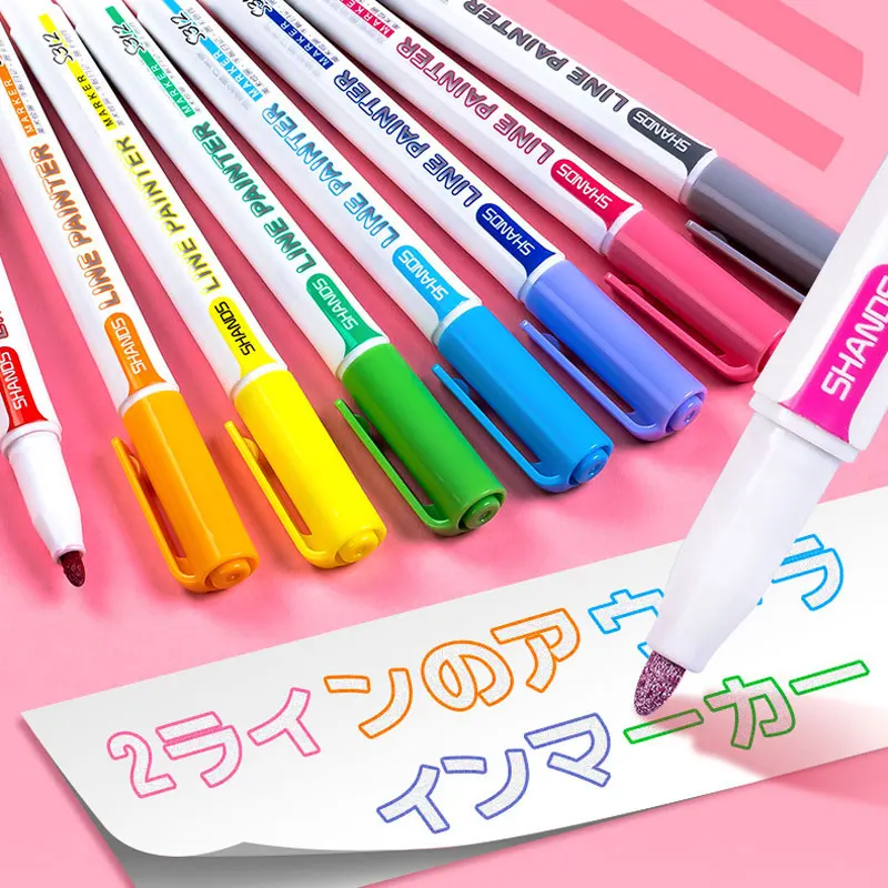 4 Colors Metallic Glitter Colorful Color Outline Marker Kawaii Art Marker Double Line Pen for School Drawing Art Highlighter Pen