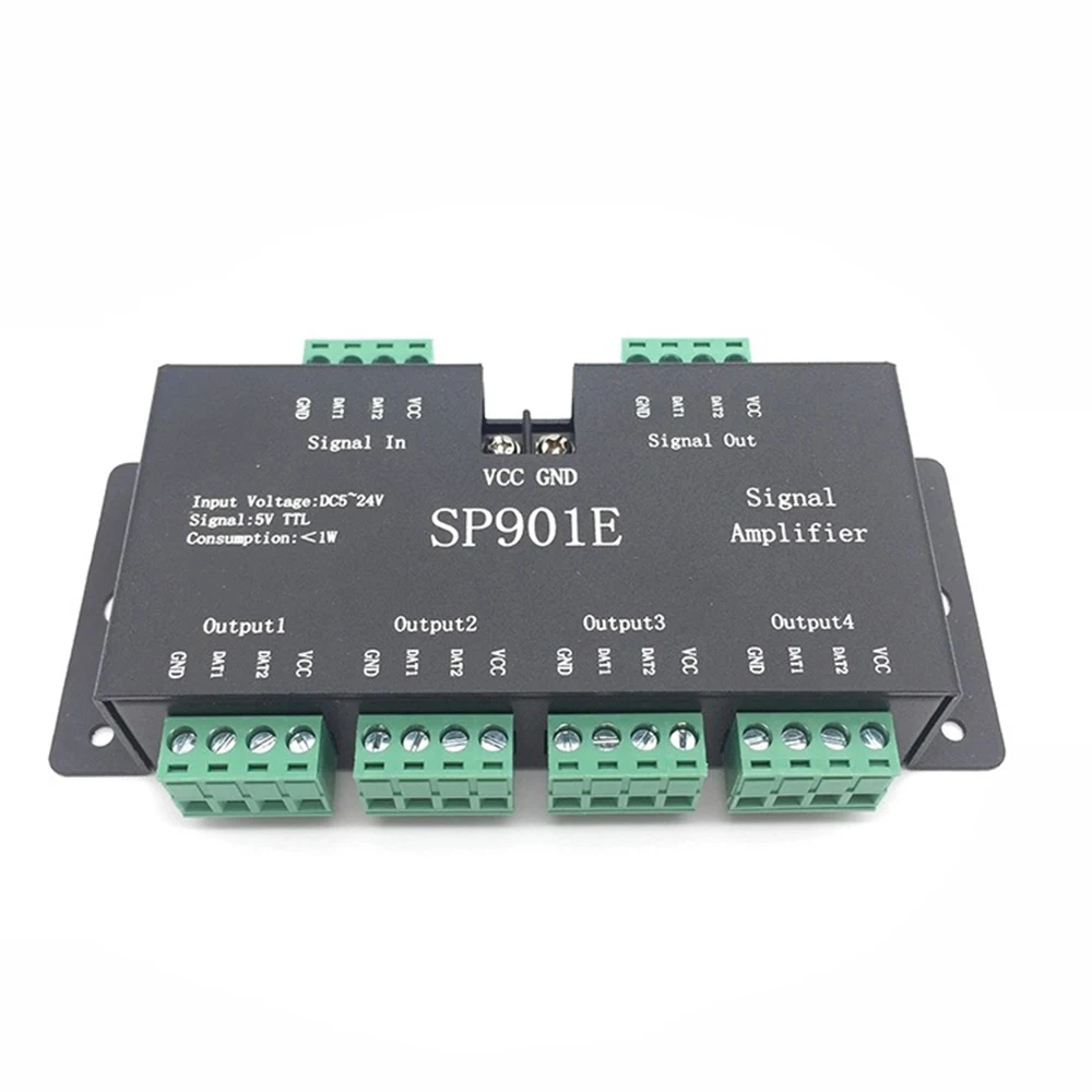 

SP901E SPI Signal Amplifier for WS2812B WS2811 WS2813 Pixel RGB LED Strip Signal Repeater Addressable Dream Color Tape DC 5V-24V