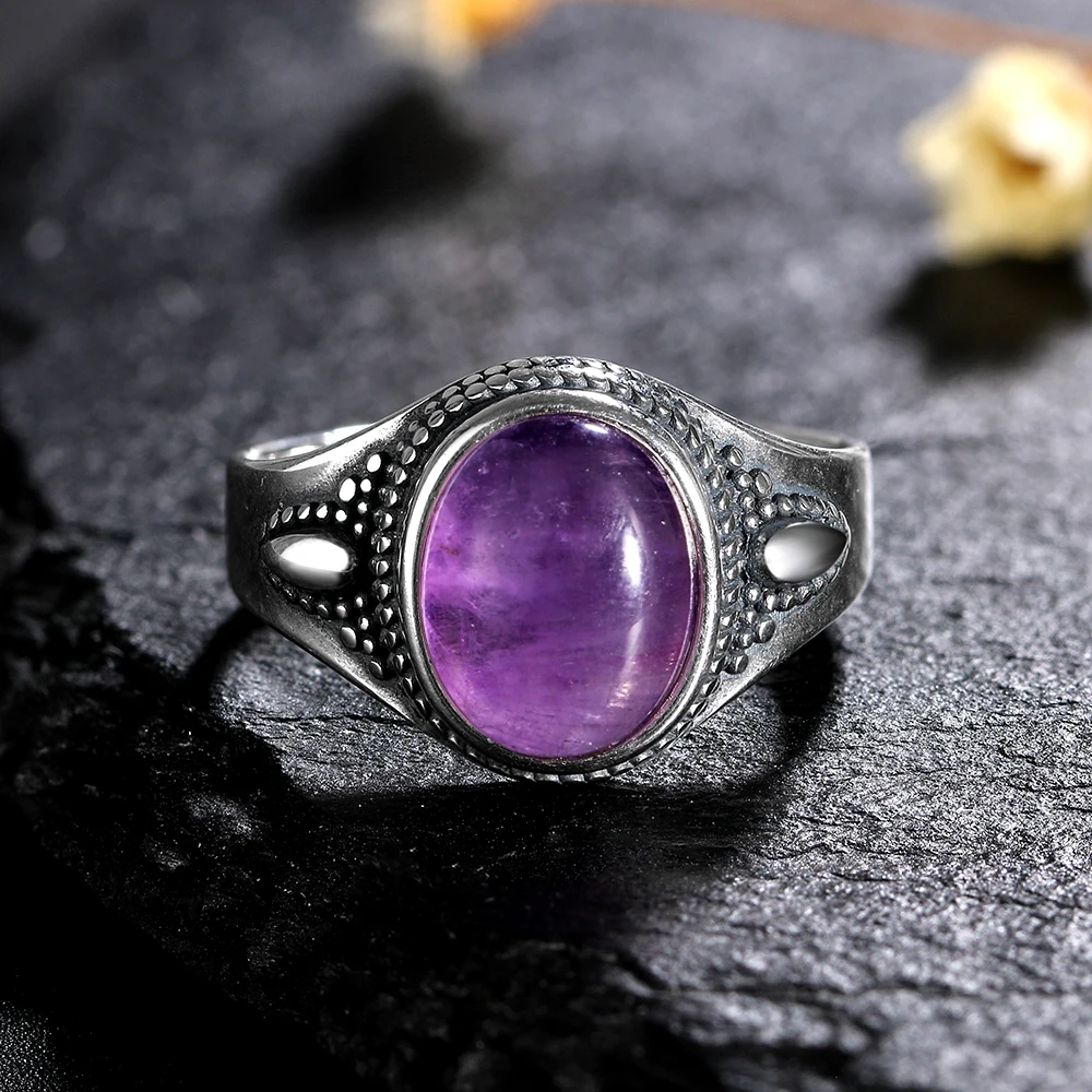 925 Silver Rings Natural Amethyst Gemstone Rings for Women Wedding Bands Anniversary Gift Fine Jewelry