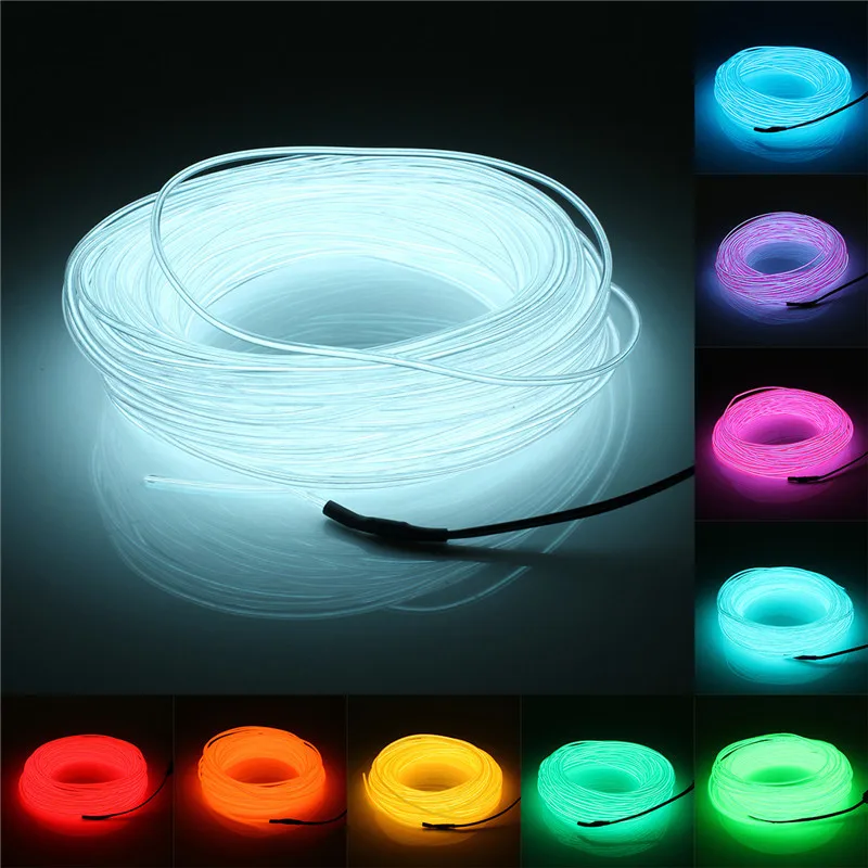 Bande lumineuse néon LED 12V DC, 20M, câble métallique EL, pour soirée dansante, décoration automobile multicolore