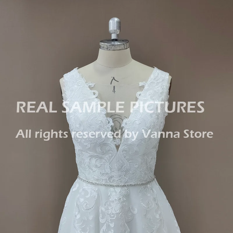 V-Neck Lace Beach Maxi Bohemian Wedding Dress A Line Tulle Short Train Elegant 2021 Party Backless Princess White Bridal Gowns