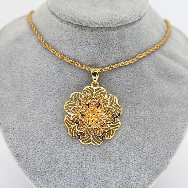 Flower Pendant Necklace Wedding Bridal Jewelry Accessories African Gold Color Necklaces for Women  Collier Choker Brithday Gifts