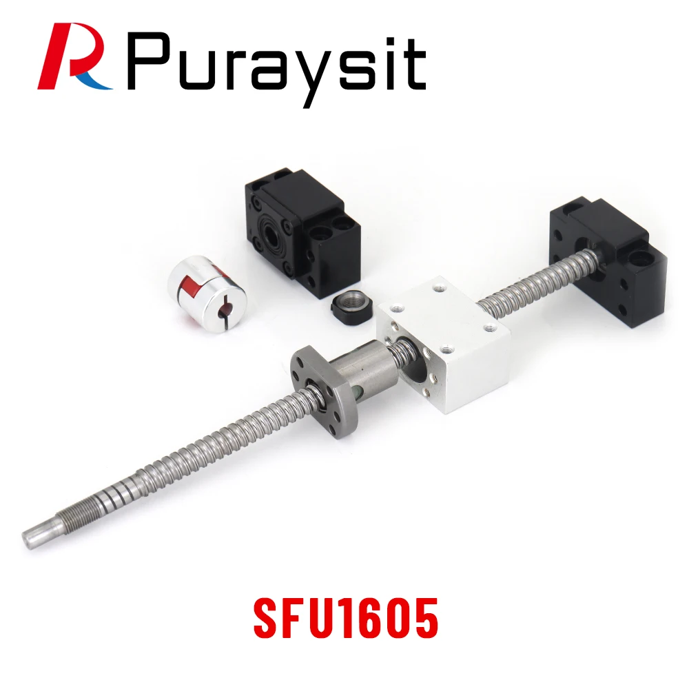 

SFU1605 150-1250mm RM1605 Rolled Ball Screw With End Machined+1605 Ball Nut+Nut Housing+BK/BF12 End Support+Coupler For CNC Part