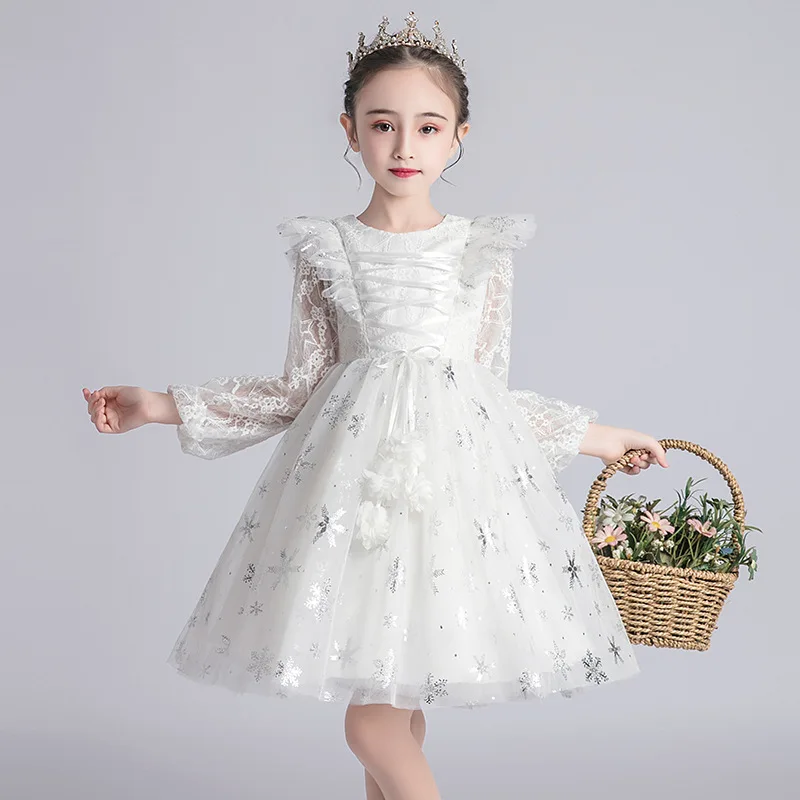 2020 Children Girls Lace Sequins Stars Princess Tutu Dress Spring Autumn Summer Girl Kids Birthday Party Formal Dresses Vestidos