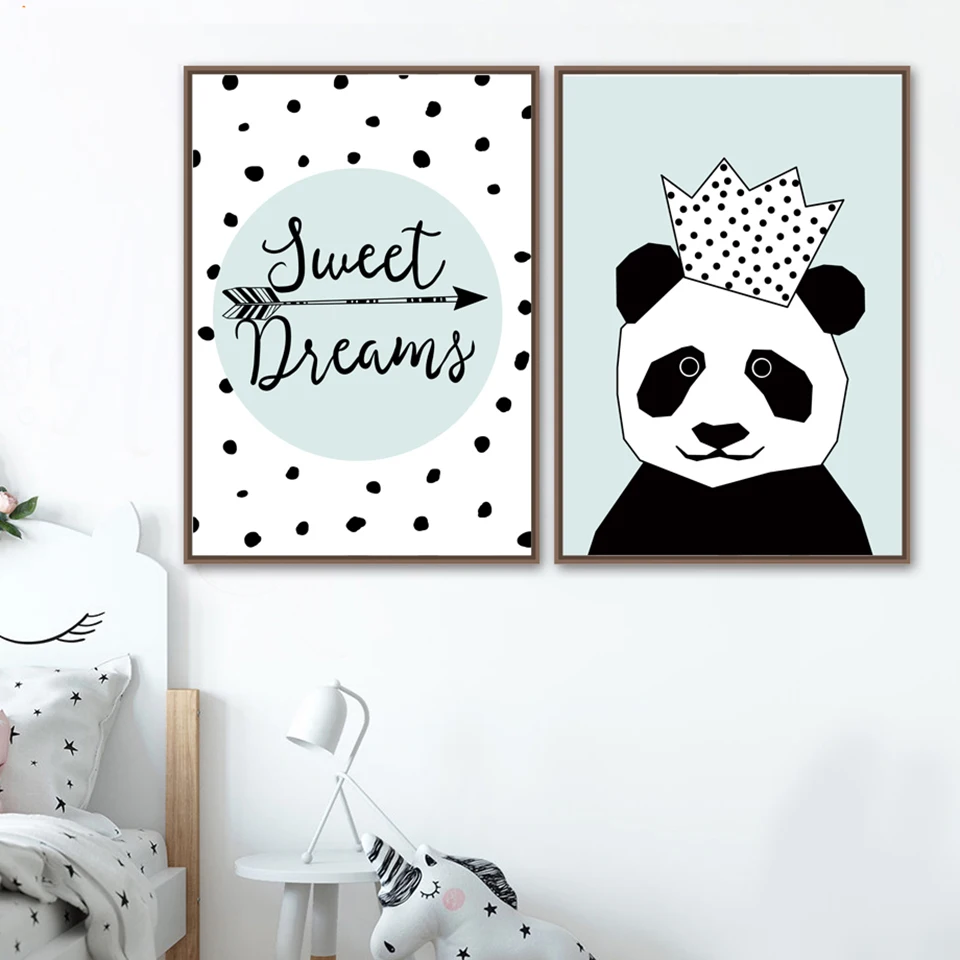 Simple Nordic Style Prints Cartoon Panda Posters Canvas Painting Wall Art Stars Picture Baby Kids Room Rabbit Home Decoration