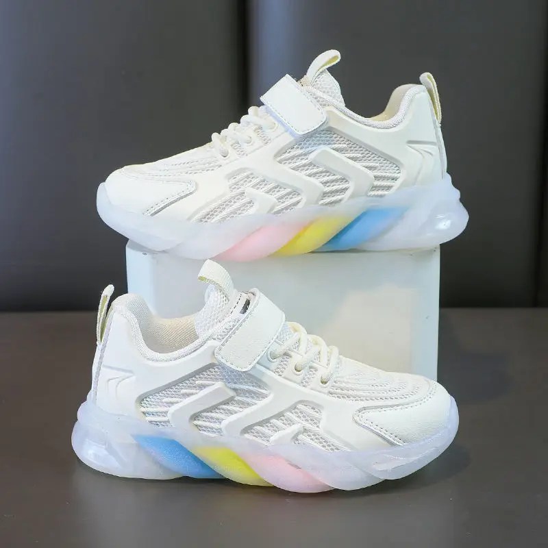 

Kid Shoes Mesh Sneakers Fashion Breathable Rainbow Sole Athletic Running Shoes Girls Casual Sports Shoes Outdoor Tennis Trainers