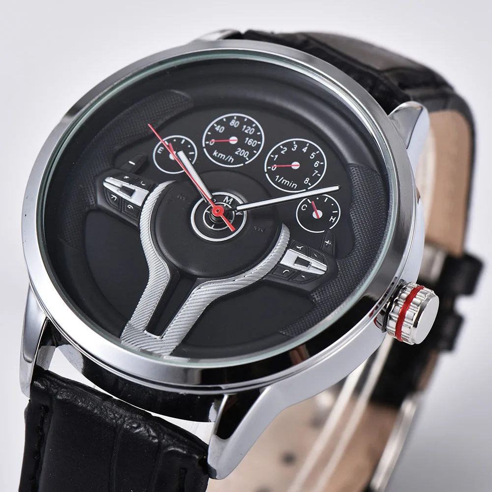 

Creative Natrual style Fashion Men's Quartz watch 3D Racing tire Free Stainless Strap Clock Casual Sports