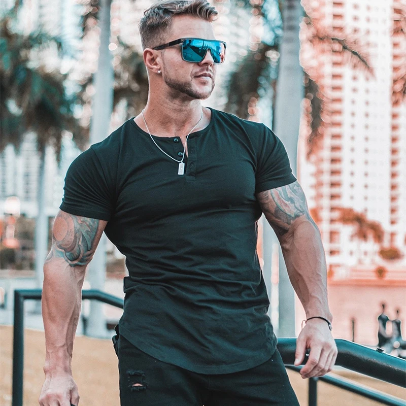 New Men T-shirt Cotton Short Sleeve Undershirt Male Solid Mens Tee Tops Summer Brand Clothing Bodybuilding Fitness T Shirt Homme