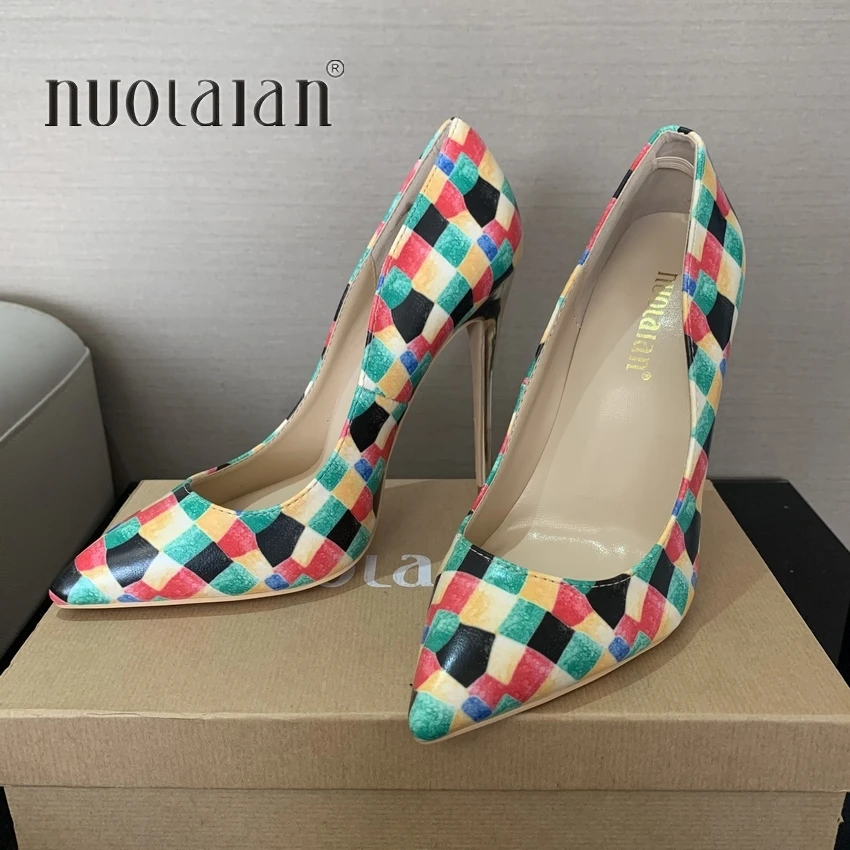 2022 NEW fashion women shoes girls sexy high heels printed multi colors stilettos 12cm party wedding shoes