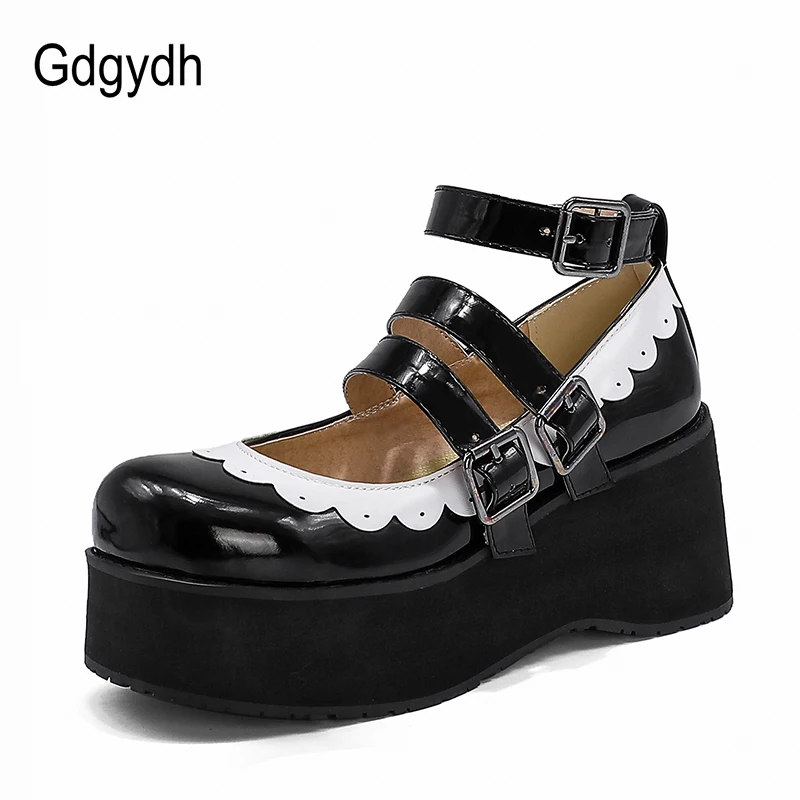 Gdgydh 2022 Women Pump Mary Janes Female Single Shoes Roune Toe Ankle Strap Buckle High Heels Girls Cosplay Shoes Japanese Style