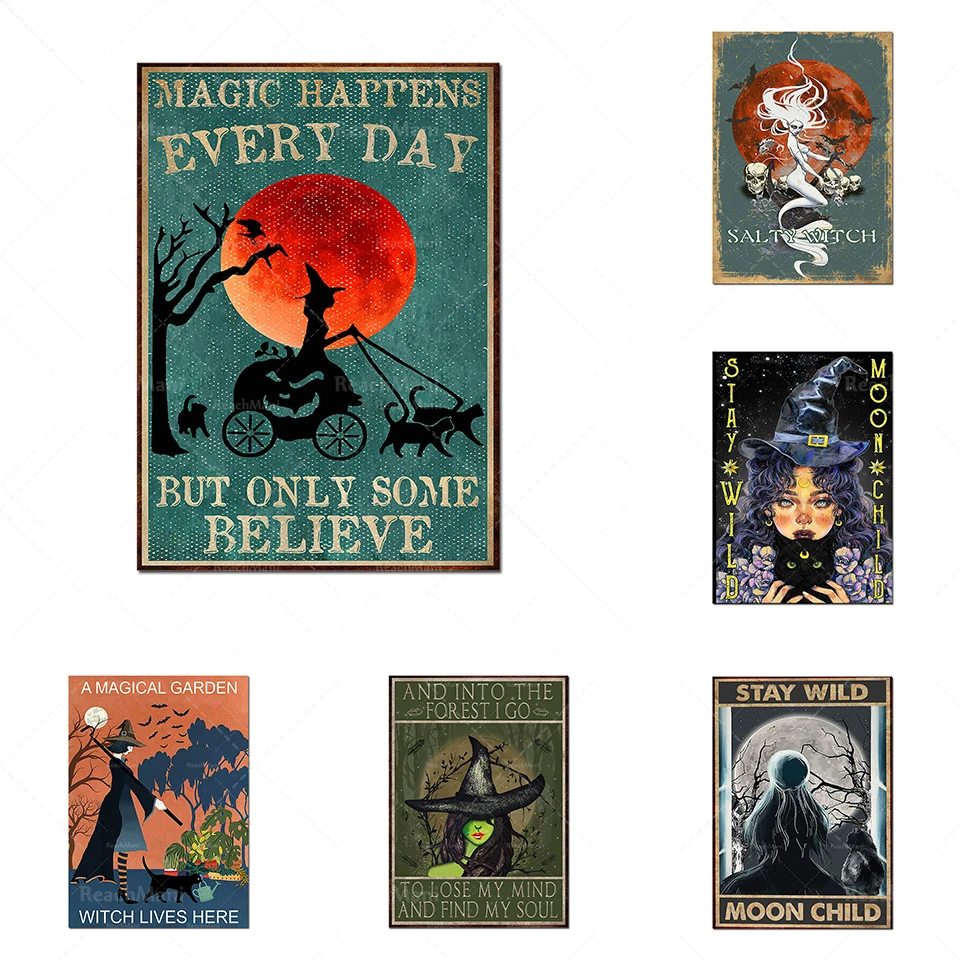 

Witch retro posters and prints Witch inspiration quote canvas painting witchcraft surrender wall art picture home room decoratio