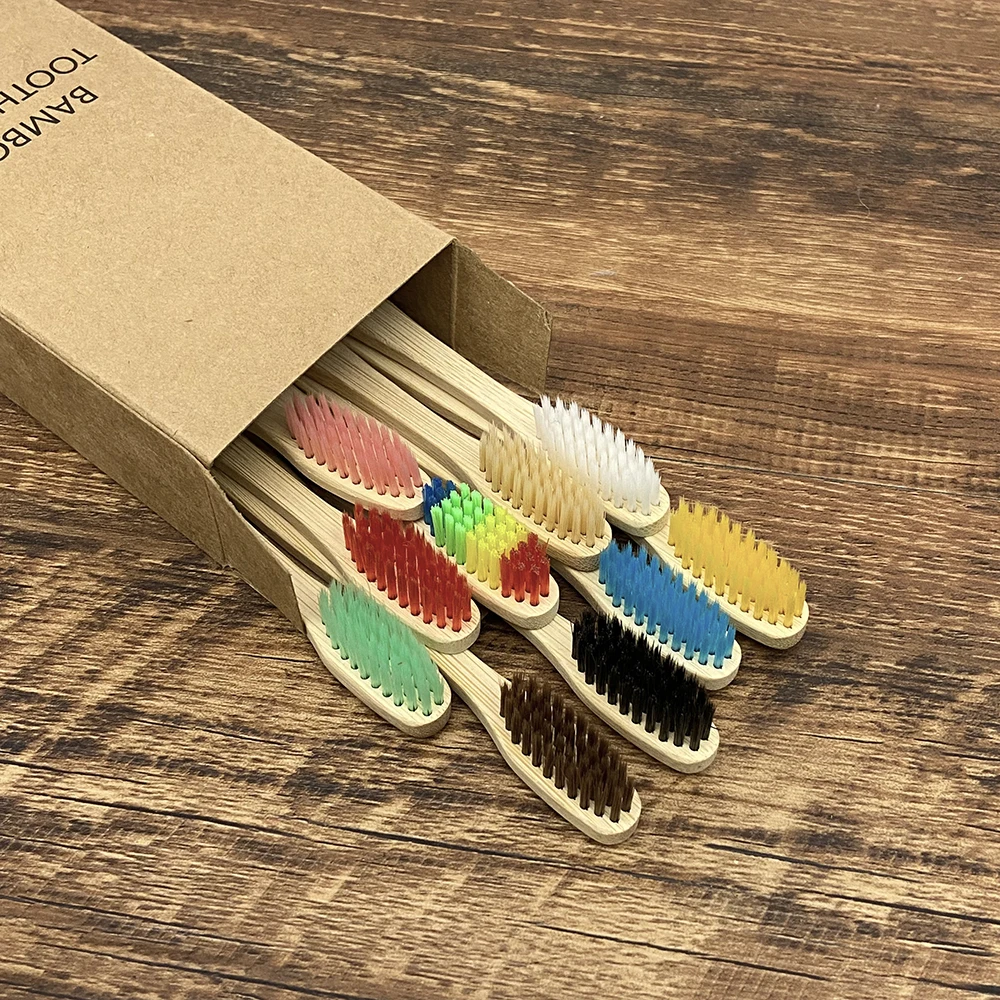 10PCS Colorful Natural Bamboo Toothbrush Set Soft Bristle Charcoal Teeth Whitening Bamboo Toothbrushes Soft Dental Oral Care