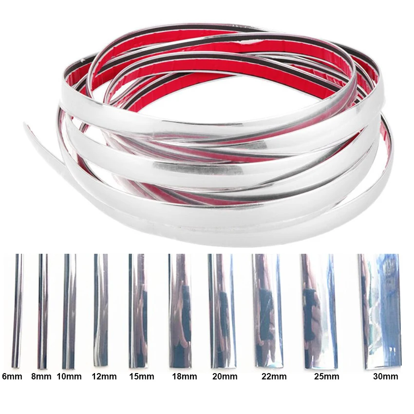 13M Car Chrome Moulding Styling Trim Sticker Auto Bumper Window Door Edge 6-30MM Flexible Decoration Strip Protector Guard