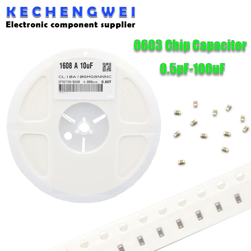 4000szt 0603 SMD Chip Wielowarstwowy kondensator ceramiczny 0.5pF - 22uF 10pF 22pF 100pF 1nF 10nF 15nF 100nF 0.1uF 1uF 2.2uF 4.7uF 10uF