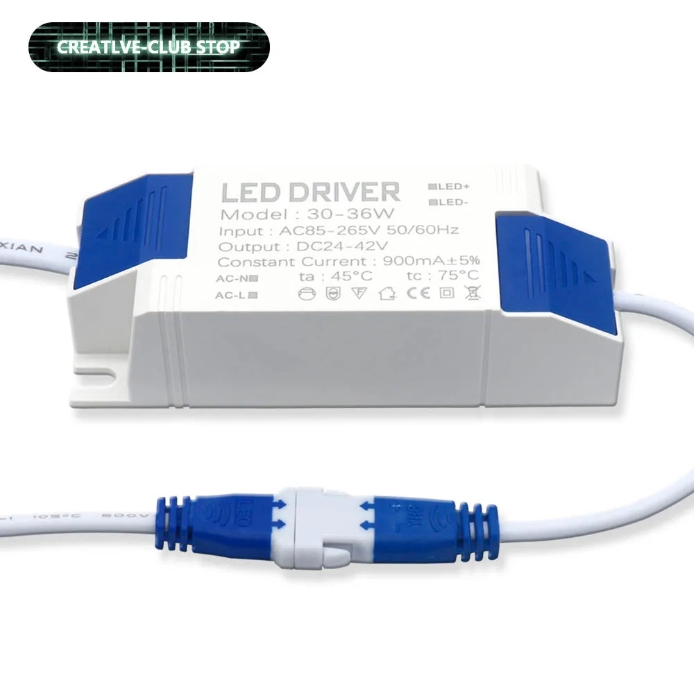 conduziu a lampada do painel fonte de alimentacao unidade transformador de iluminacao ac85265v saida 600ma dc2442v driver led externo conector dc 30w36w 01