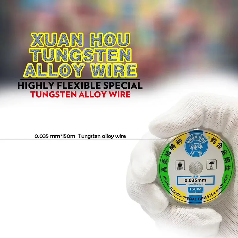 Xuan hou fio de aço para reparo de tela lcd, fio de liga de tungstênio de alta dureza 0.035mm 150m