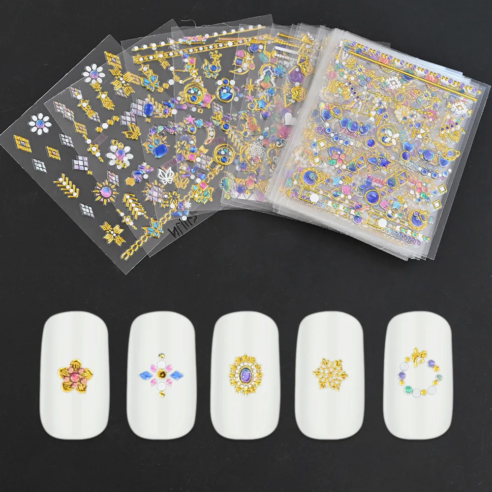 24/30pcs/set Bronzing Rhinestones Nail Sticker Decal Gold+Colors/White+Gold Manicure Mirror Glitter Effect Decoration Sticker#12