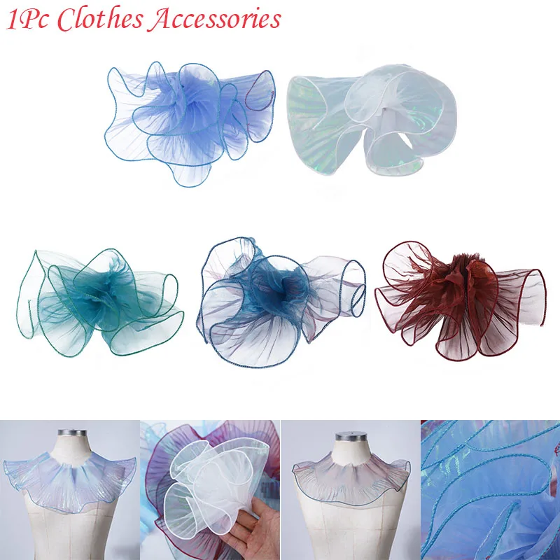 Blue Gradient Organza Patches Wide Wave Lace Trimming Gradient Organza DIY Patchwork Garment Clothes Accessories Fold Fabric