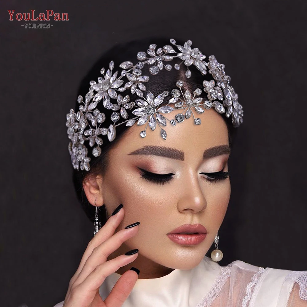 طوق رأس للعروس من YouLaPan-Crystal للنساء ، إكسسوارات شعر للزفاف ، رأس مصنوع يدويًا ، مجوهرات الرأس ، تيج العرائس للحفلات ، HP402