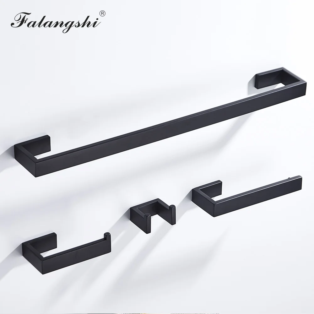 304 Stainless Steel Bathroom Hardware Set Black Robe Hooks Toilet Paper Holder Towel Rail Bar Accessories For Bathroom WB8856