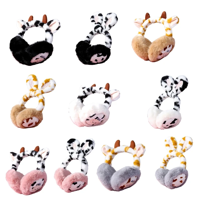 Pele de coelho manchado animal earmuffs menina bonito pelúcia quente earmuffs mulheres lolita aquecedor muff orelha capa linda bandana