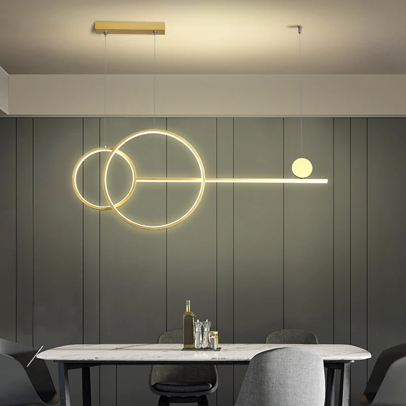 LED Modern Simple Chandelier Restaurant Bar Black White Gold Long Pendant Lamp Dining Room Coffee Shop Round Rings Hanging Light