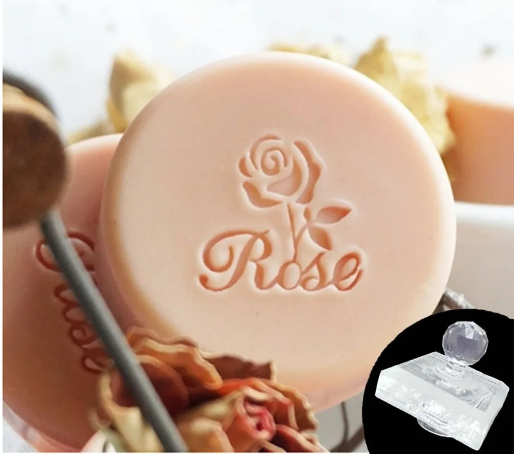 Squisito timbro di sapone acrilico, fiore di rosa, bellissimo stile di piante, sigillo fatto a mano, naturale per i capi di produzione di sapone