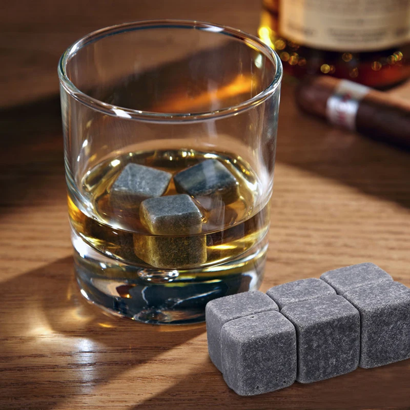 6pcs Whiskey Stones Sipping Ice Cube Cooler Reusable Whisky Ice Stone Whisky Natural Rocks Bar Wine Cooler Party Bar Accessories