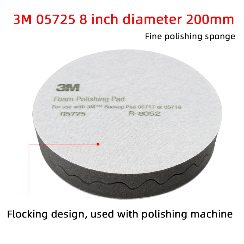 2 Pcs American 3M 05725 Sponge Ball 8 Inch Black 200mm Wave Disc Car Polishing Wheel Self-adhesive Flocking Fine Sponge