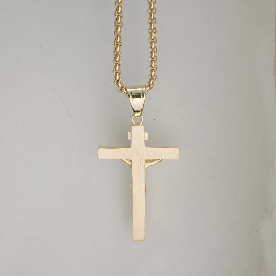 Crucifix Male Gold Color Stainless Steel INRI Jesus Cross Pendant Necklace For Men Women Gift Christian Jewelry Dropshipping