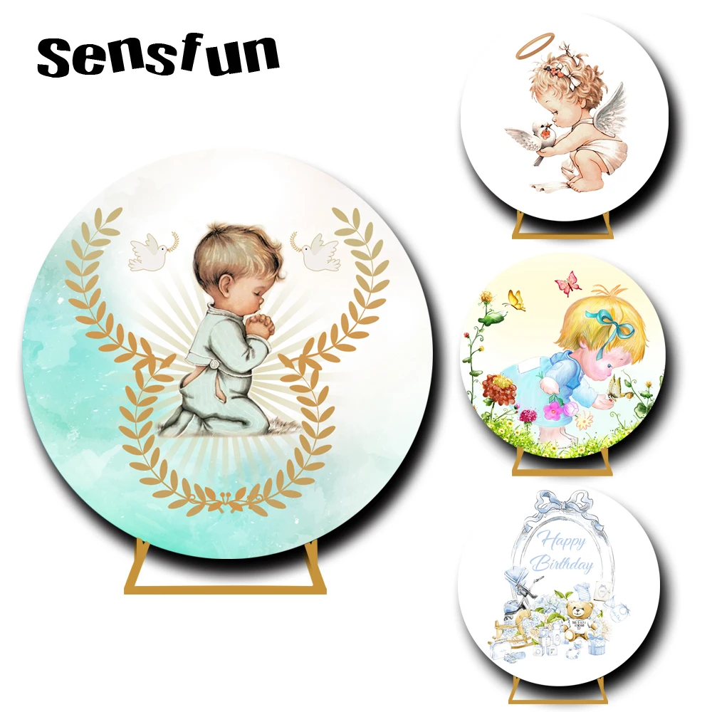 غطاء خلفية دائري لاستوديو الصور ، صور مخصصة ، خلفية لحديثي الولادة ، التعميد ، التواصل المقدس ، يا بيبي ، 7 خيارات