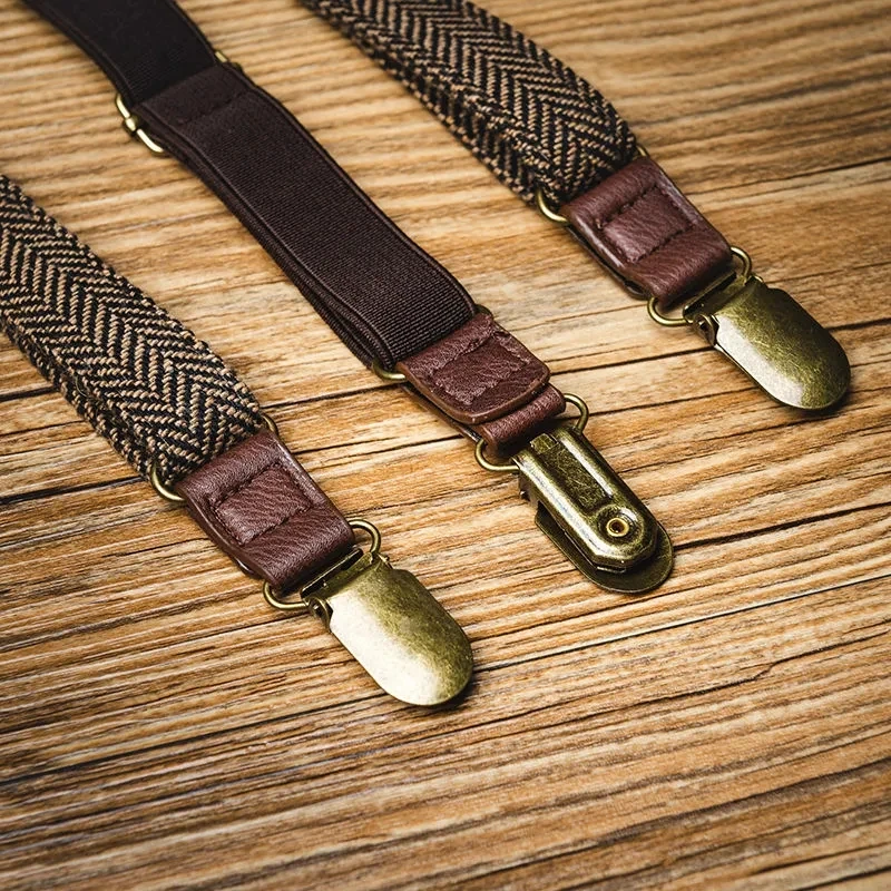 Suspender for Men Herringbone Material 2*120cm Retro Strap Clip Men\'s British Non-slip Trousers Suspenders for Wedding Party